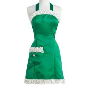 Anthropologie Ruffles + Satin Apron Green + White Mom Gift Hostess Shower NWT